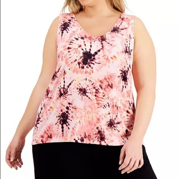 ID Ideology Plus Size Printed Tank Top in Dye Peachberry Pink Size 3X NWT - Picture 8 of 8